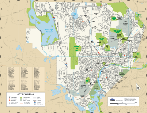 Waltham, MA street map from 2006 Waltham City Book