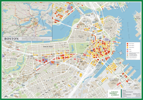Boston side of commercial real estate map of Boston and Cambridge