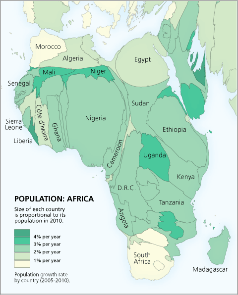 Africa population cartogram